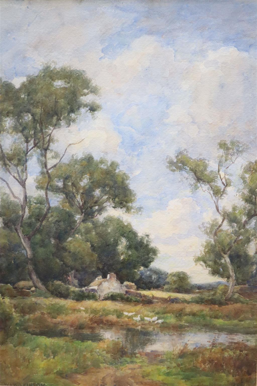 W. H. Wilkinson (1856-1934), watercolour, Geese in a landscape, 47 x 32cm